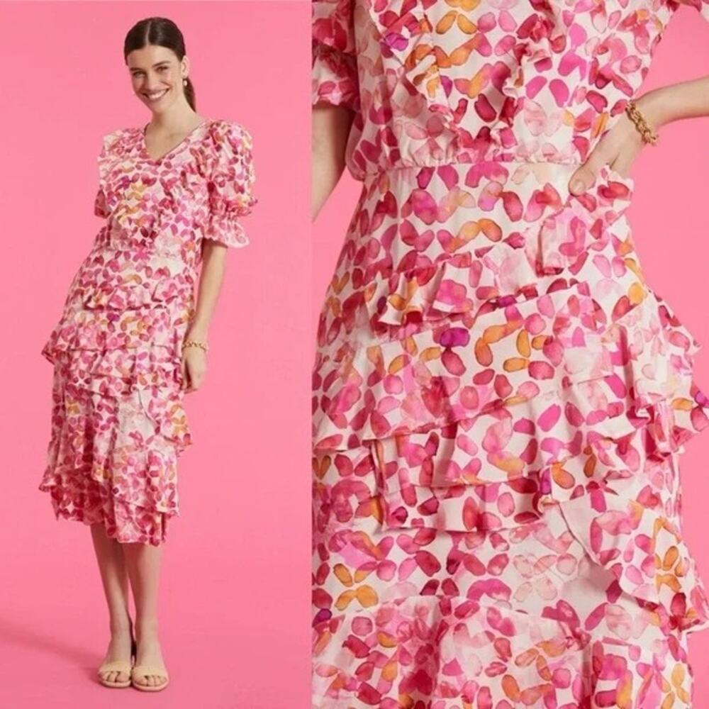 NWT Tyler Boe Maxine Silk Ballet Slipper Puff Sleeve Ruffle Pink Dress Size 8